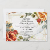 Mit Foto Marmorträumen: Orange Rose Elegante Einladung (Vorderseite)