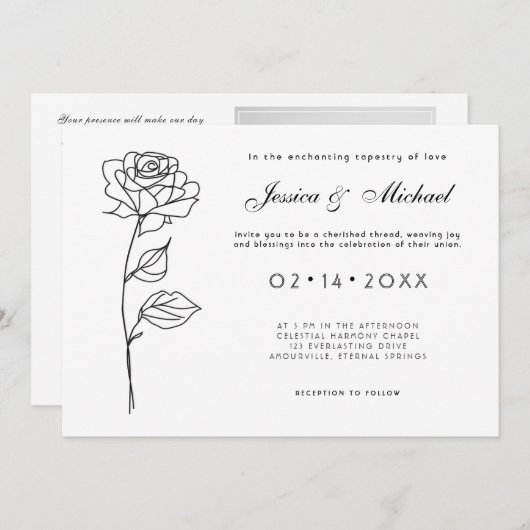 Mit Foto Minimalistisch zeitlos blühende Einladung (Vorne/Hinten)