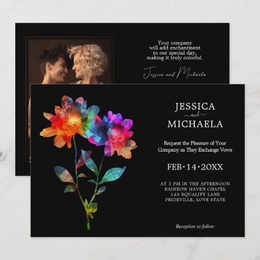 🌈 Mit Foto Petals & Pride Einladung (Vorne/Hinten)