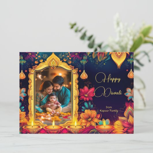 Mit Foto Radiant Diwali Familiengrüßen (Stehend Vorderseite)