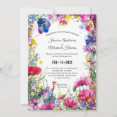 Mit Foto, rosa Wiesenblüten Einladung (Vorderseite)