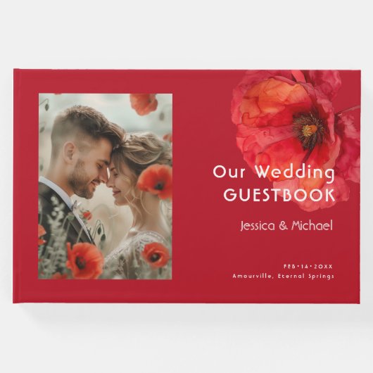 Mit Foto Scarlet Petal Elegante Gästebuch (Vorderseite)