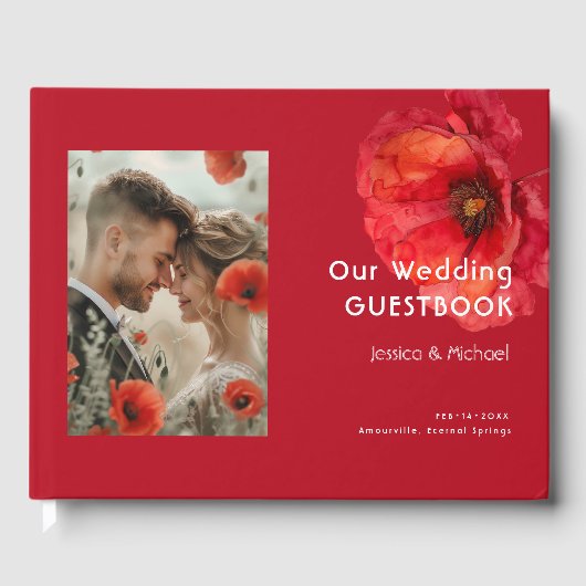 Mit Foto Scarlet Petal Elegante Gästebuch (Vorderseite)