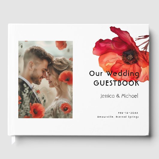 Mit Foto Scarlet Petal Elegante Gästebuch (Vorderseite)