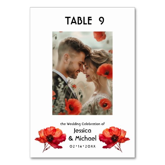 Mit Foto Scarlet Petal Elegante Tischnummer (Vorderseite)