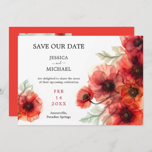 Mit Foto Scarlet Petal Serenade Einladung (Vorne/Hinten)