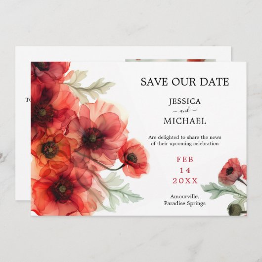 Mit Foto Scarlet Petal Serenade Save the Date ca Einladung (Vorne/Hinten)