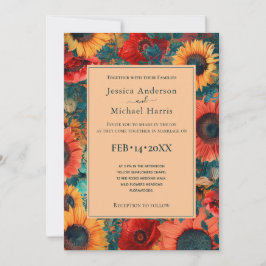 Mit Foto 🌻 Sonnenblumen und Mohn Reverie Einladun Einladung