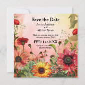 🌻 mit Foto Sunny Petals & Scarlet Blocks Save The Date (Vorderseite)