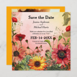 🌻 mit Foto Sunny Petals & Scarlet Blocks Save The Date
