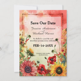 🌻 mit Foto Sunny Petals & Scarlet Blocks Save The Date