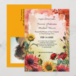 🌻 mit Foto Sunny Petals & Scarlet Blooms Einladung