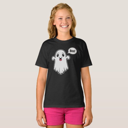 Mit freundlichen Gesichter Cartoon Ghost Sprichwor T-Shirt (Vorne ganz)
