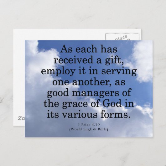 Mit Geschenken Gottes 1 Peter 4:10 Postkarte (Vorne/Hinten)