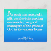 Mit Geschenken Gottes 1 Peter 4:10 Postkarte (Vorderseite)