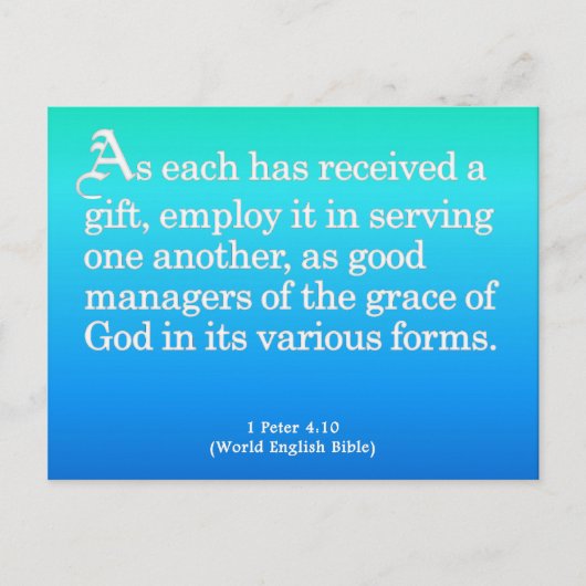 Mit Geschenken Gottes 1 Peter 4:10 Postkarte (Vorderseite)
