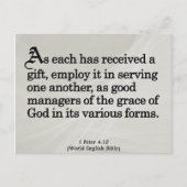 Mit Geschenken Gottes 1 Peter 4:10 Postkarte (Vorderseite)