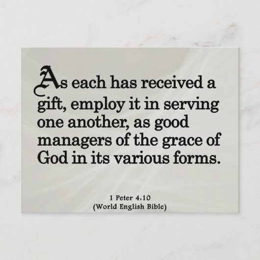 Mit Geschenken Gottes 1 Peter 4:10 Postkarte (Vorderseite)