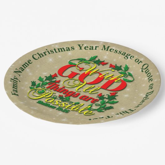 Mit Gott alles Mögliche Bibelangebot 20xx 9" Pappteller (Schrägansicht)