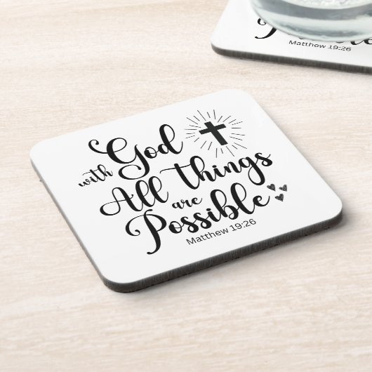 Mit Gott ist alles möglich - Matthew 19:26 Getränkeuntersetzer (Linke Seite)