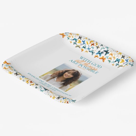 Mit Gott ist alles möglich Schmetterling Grad Pappteller (Gewinkelt)