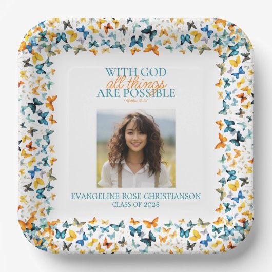 Mit Gott ist alles möglich Schmetterling Grad Pappteller (Vorderseite)