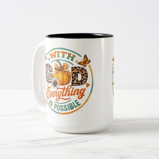 Mit Gott ist alles möglich Zweifarbige Tasse (Vorderseite Links)