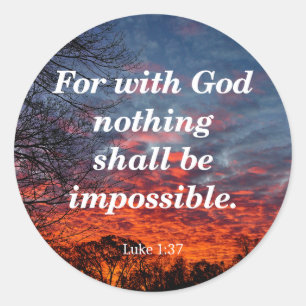 Mit Gott, Luke 1:37 Runder Aufkleber
