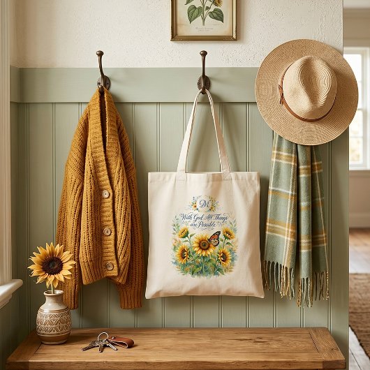 Mit Gott, Sonnenblumen Monogramm Tragetasche