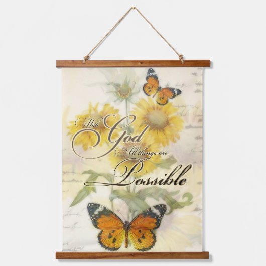 Mit Gott Sonnenblumen und Schmetterling Wandteppich Mit Holzrahmen (Vorderseite)