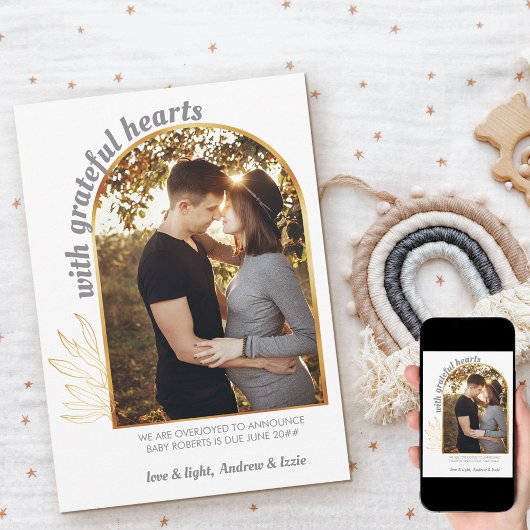 Mit Grateful Hearts Gold Arch Foto Grau Gold Ankündigung