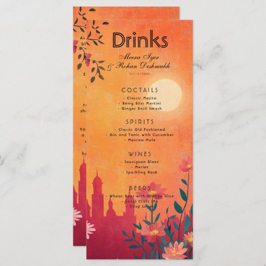 Mit herrlicher Text Drinks Karte Sunset Serenade (Vorne/Hinten)