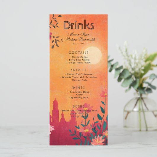 Mit herrlicher Text Drinks Karte Sunset Serenade (Stehend Vorderseite)