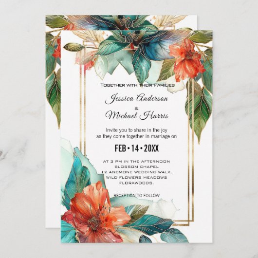 Mit Hochzeitsdetails Hibiskus Serenade Paradies Einladung (Vorne/Hinten)