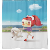 Mit Hund am Meer laufen Duschvorhang (Vorderseite)