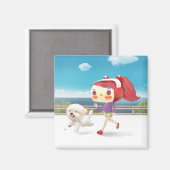 Mit Hund am Meer laufen Magnet (Vorderseite/Rückseite)