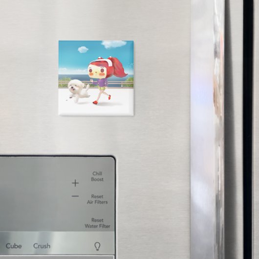 Mit Hund am Meer laufen Magnet (In Situ (Kühlschrank))