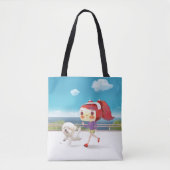 Mit Hund am Meer laufen Tasche (Vorderseite)