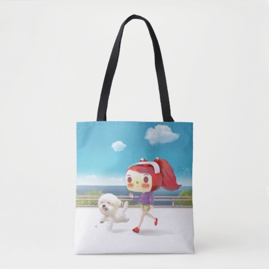 Mit Hund am Meer laufen Tasche (Vorderseite)