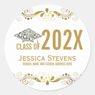 Mit Imitate Gold Lace & Diamonds Grad Hat Square S Runder Aufkleber