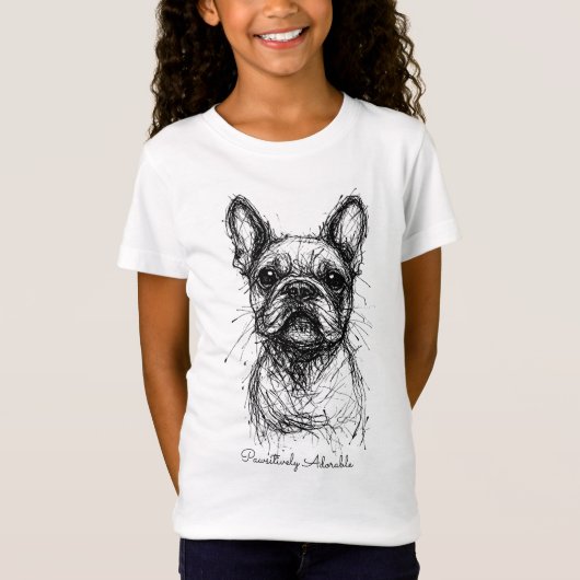 🐶Mit individuellem Text, Frenchie Scribble Charm T-Shirt (Vorderseite)