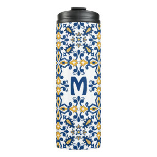 Mit initialem 💛 💙blauen und gelben Azulejos Thermosbecher