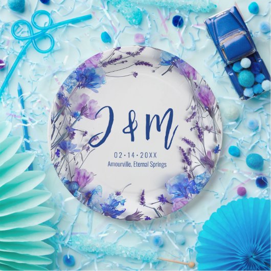 💍 mit Initialen Cornblumen und Lavendel Pappteller (Party)