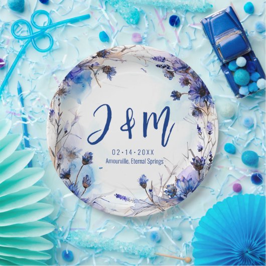 💍 Mit Initialen Cornblumen und Lavender Elegance Pappteller (Party)