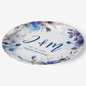 💍 Mit Initialen Cornblumen und Lavender Elegance Pappteller (Schrägansicht)