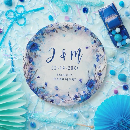 💍 Mit Initialen Cornblumen und Lavender Elegance Pappteller (Party)