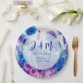 💍 Mit Initialen Cornblumen und Lavender Elegance Pappteller