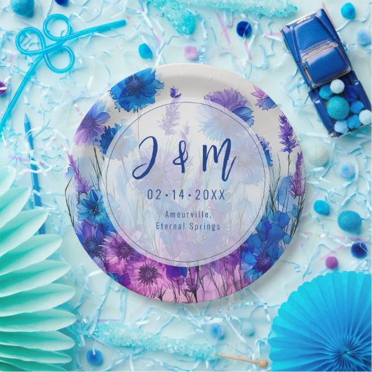 💍 Mit Initialen Cornblumen und Lavender Elegance Pappteller (Party)