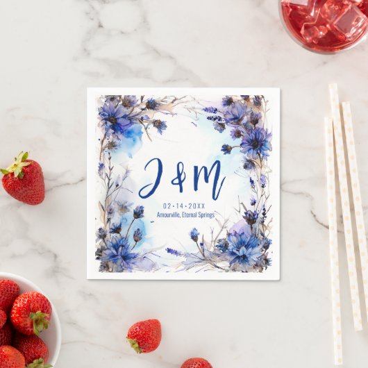 💍 Mit Initialen Cornblumen und Lavender Elegance Serviette (Beispiel)