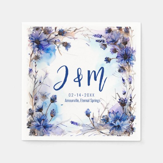 💍 Mit Initialen Cornblumen und Lavender Elegance Serviette (Vorderseite)